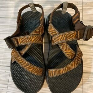 Chaco Men's Black Sandals with Brown Patterned Straps